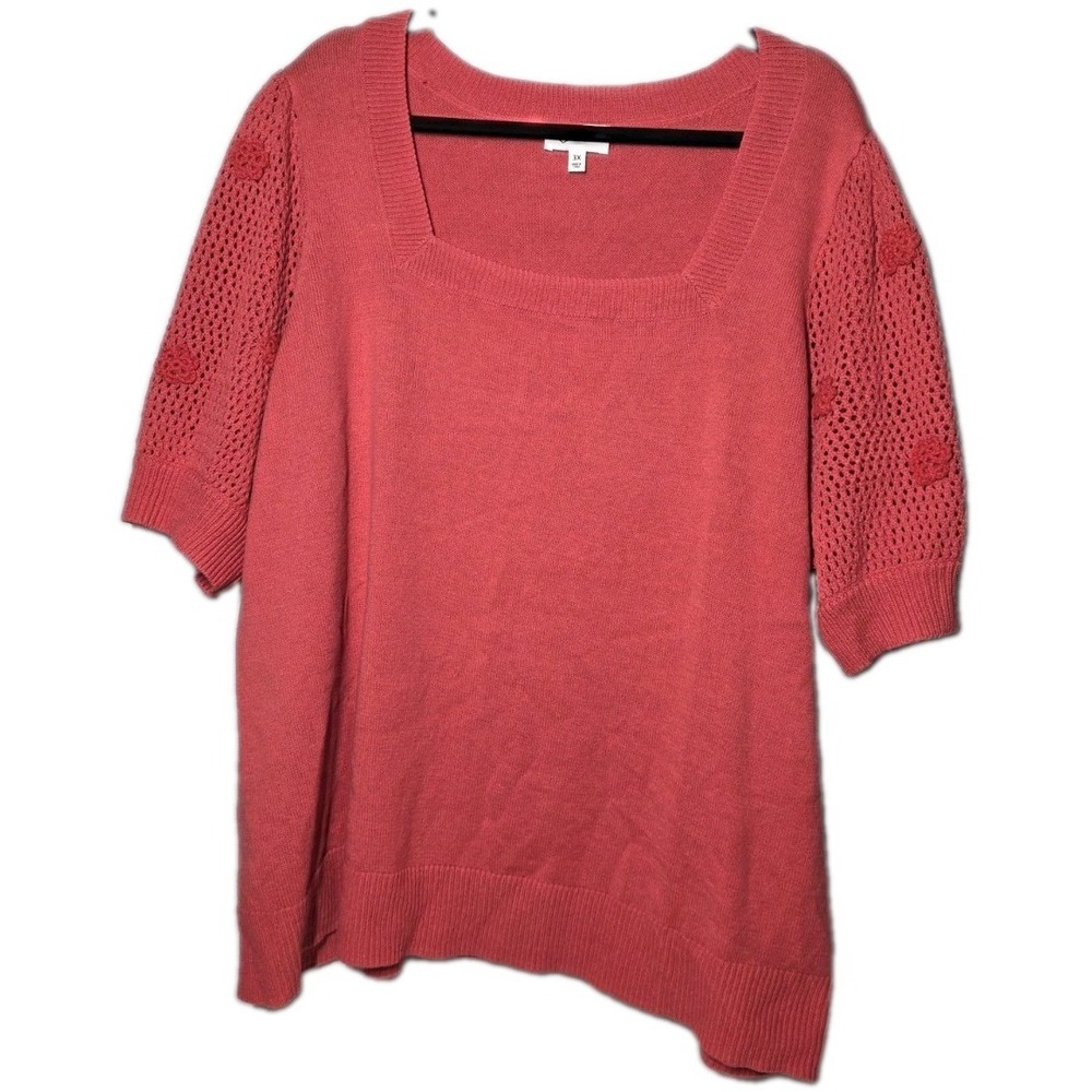 Candace Cameron Bure Cozy Relaxed Short Sleeve Sweater Coral Size 3X